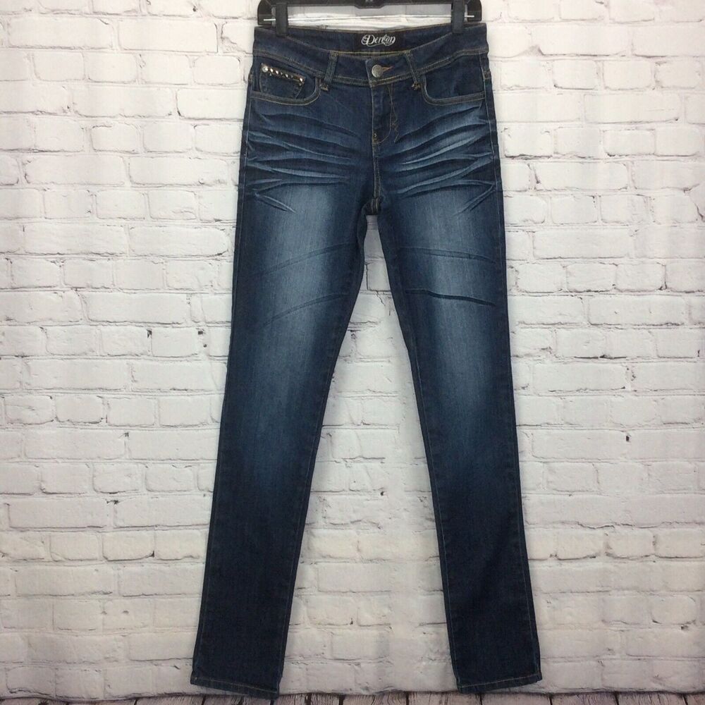 Dereon Beyonce Jeans Women’s Size 7/8 Skinny Whiskering Tapered Leg Embellished